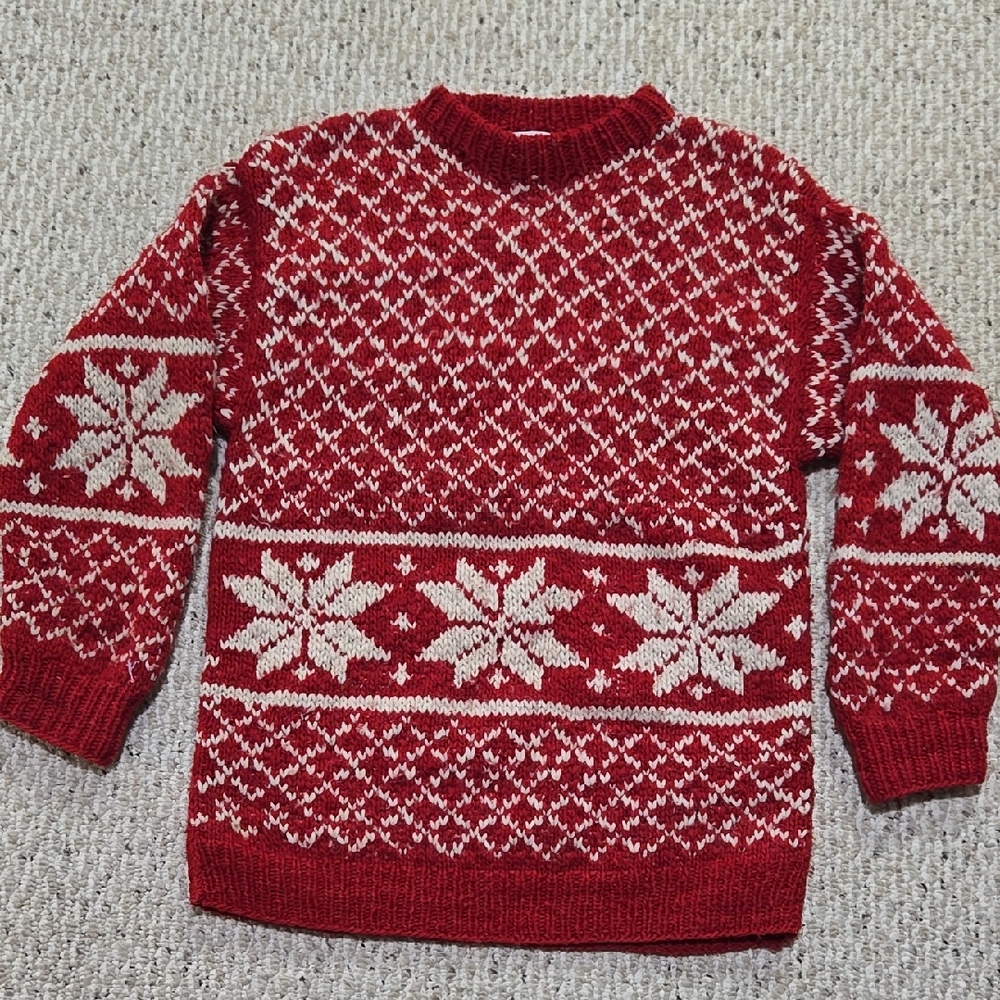 VINTAGE Red Snowflake Pattern Wool Sweater